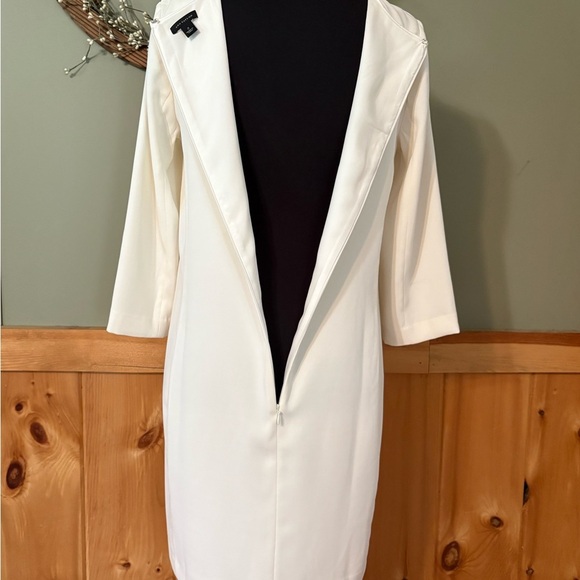 Ann Taylor Women Size 2 Ivory Jewel Neck 3/4 Sleeve Sheath Dress - Picture 9 of 16